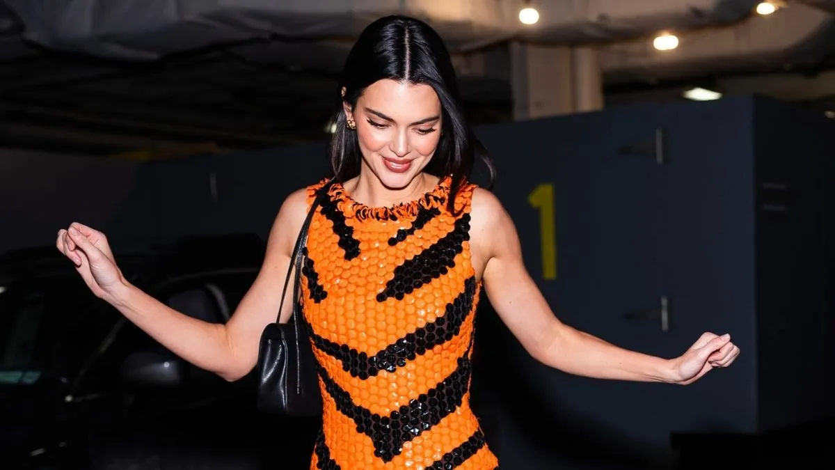Kendall Jenner is a Certified Superstar in Fiery Red Cropped Jacket and Micro Shorts for Adidas