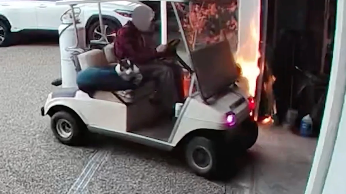 Washington Man Arrested After Using Homemade Flamethrower to Ignite Garage Fire and Fleeing on Golf Cart With Dog