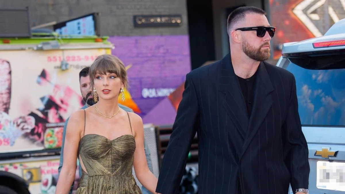 Taylor Swift Steps Out with Travis Kelce in Stella McCartney High-Slit Dress Hanging by Just a String
